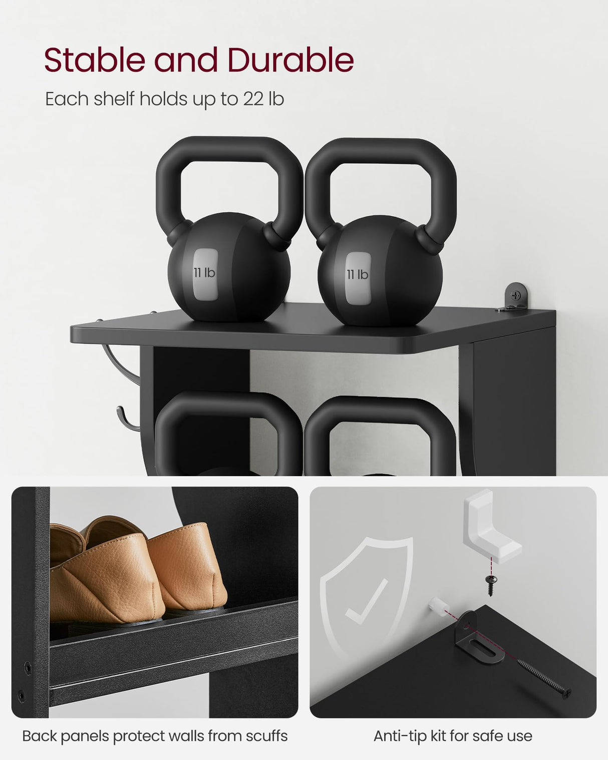 VASAGLE 7-Tier Vertical Shoe Rack, Narrow Shoe Storage Organizer with Hooks, Slim Corner Shoe Tower Rack, Space Saving for Entryway and Bedroom, Black ULBS200T16 VASAGLE