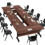 Conference Table, Folding Conference Room Tables With Flip-Top Design, With Caster Rectangular Modular Conference Room Table, for Office Conference Room Training Room 63x24x30in( WxDxH) 6PCS-Walnut HSHBDDM