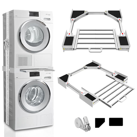 Kiss Core Washer Dryer Stacking Kit 29 inch, Universal Washer and Dryer Stacking Kit with Pull Out Drying Rack, Adjustable 29"/28"/27"/26"/25"/24" Stacking Kit with Ratchet Strap Kiss Core