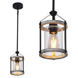 Farmhouse Glass Pendant Light Fixtures,Wood Pendant Light,Adjustable Rustic Farmhouse Pendant Light for Foyer, Sink, Kitchen Island, Porch (1 Light) Raxighn