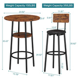 Industrial 3-Piece Bar Table Set with Stools - 2-Tier Round Pub Bistro Dining for Small Spaces CALABASH