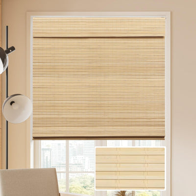 Cordless Bamboo Roman Blinds by LUCKUP - 100% Blackout Shades for Indoor Windows, 30" W x 64" H with Enhanced Privacy