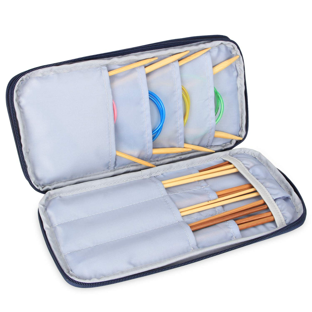 Teamoy Knitting Needles Case(up to 10-Inch), Travel Organizer Storage Bag for Circular and Straight Knitting Needles, Crochet Hooks and Knitting Accessories, Blue Cats-NO ACCESSORIES INCLUDED Teamoy