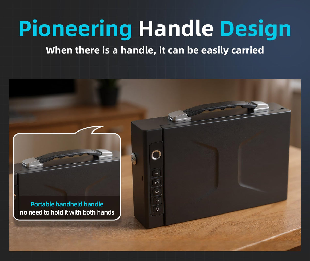 Gun Safe with Handle, Biometric Gun Safe for Handgun, 4-Ways unlock with Sound(APP, Fingerprint, Digital PIN, Key), Smart Lock Box For Cloakroom, Living Room, Bedroom Nightstand and Car Swikitec