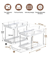 Delamu 2 Sets of 2-Tier Multi-Purpose Bathroom Under Sink Organizers and Storage, Stackable Kitchen Pantry Organization, Pull Out Medicine Cabinet Organizer with 8 Movable Dividers Delamu