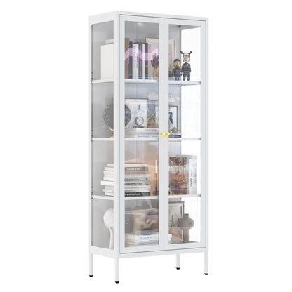 UNICOLY Display Cabinet with Glass Doors, Glass Display Cabinet 4-Tier, Metal Curio Display Cabinet with Tempered Glass Doors for Bedroom, Living Room,Dining Room.White