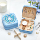 Hinly 2 Pcs Portable Diamond Painting Jewelry Storage Box Mandala Diamond Art Accessories Blue PU Leather Jewelry Ring Organizer Case Travel Jewelry Organizer Hinly