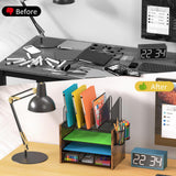 DAOUTIME 4-Tier Mesh Desk Organizer, Wooden Desk File Organizer with 5 Vertical File Holders and 2 Pen Holders, Desktop Organizer with Drawer, Desk Organizers and Accessories for Home Office DAOUTIME