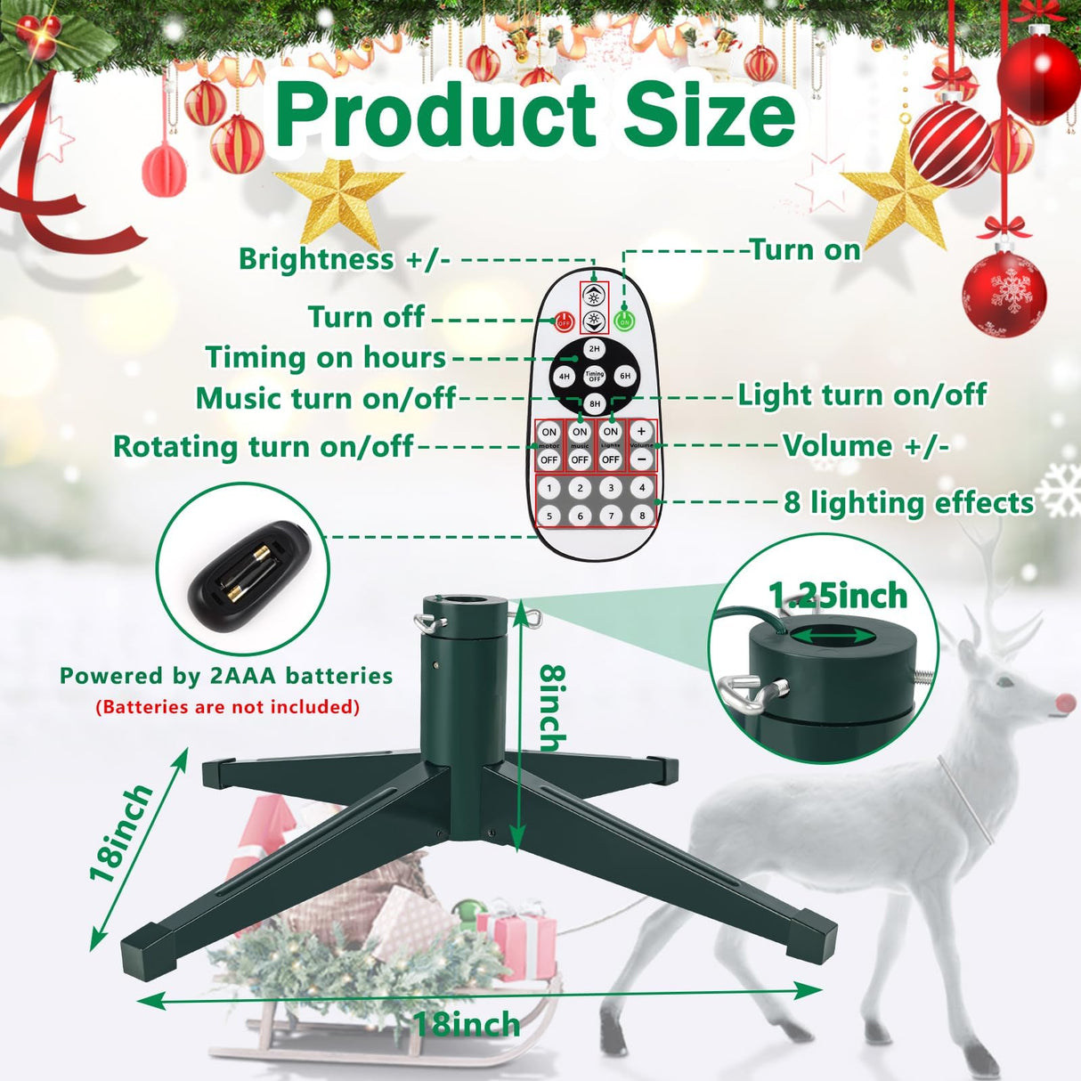 Axcoix 𝐌𝐮𝐬𝐢𝐜𝐚𝐥 Rotating Christmas Tree Stand, Adjustable Tree Stands with Remote Control Music, Speed and Light, Artificial Christmas Tree Stand for Up to 8 FT 100 LB Tree Axcoix