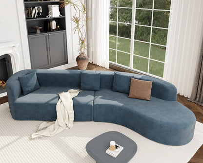 Suheww 125.8" Curved Sectional Sofa, Oversized Curved Sofa Couch Curved Modular Sofa with Chaise Lounge, Curved Cloud Sofa Couch Minimalist Boucle Modular Sofa with 3 Pillows for Living Room(Blue)