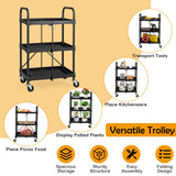 Nightcore Folding Utility Cart, 3-Tier Food Service Cart w/Lockable Wheels, 330LBS Capacity, Heavy-Duty Metal Frame Collapsible Utility Cart, Rolling Tool Cart for Home Garage WoodArtSupply