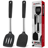 Silicone Spatula Turner Set, Premium Spatulas Silicone Heat Resistant Pack of 2 Kitchen Spatula for Nonstick Cookware, Solid & Slotted Rubber Spatula for Fish, Eggs, Pancakes, Wok, Cooking Utensils AcoWELL