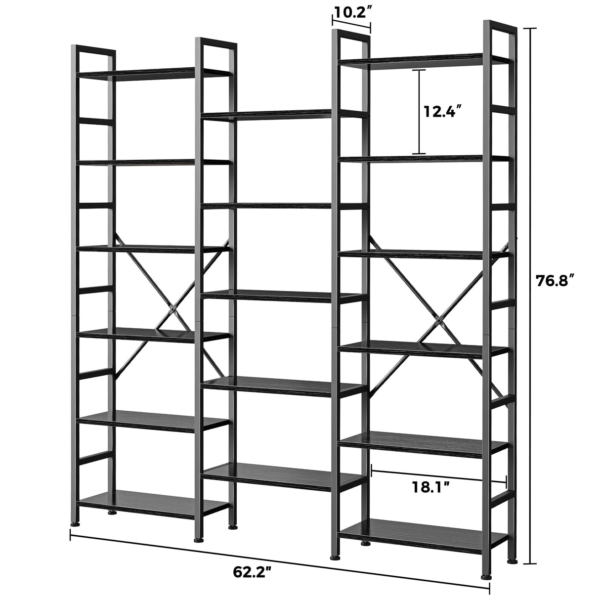 SUPERJARE Triple 6 Tier Bookshelf, Bookcase with 17 Open Display Shelves, Wide Book Shelf Book Case for Home & Office, Black SUPERJARE
