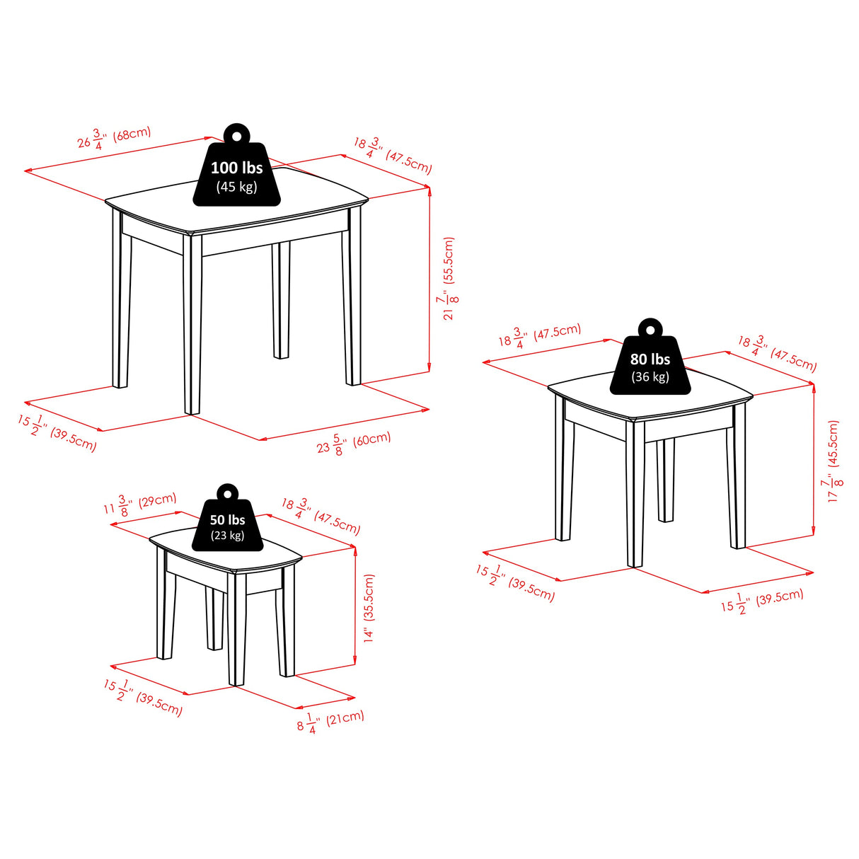 Winsome Bradley Nesting Tables, 21.9"H, 17.9"H, 14"H, Walnut Winsome