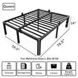 ROIL 14 inch Metal Queen Bed Frame with Rounded Corner and Headboard Hole Mattress Retainers 3500LBS Heavy Duty Steel Slats No Box Spring Needed Platform Noise-Free Easy Assembly ROIL