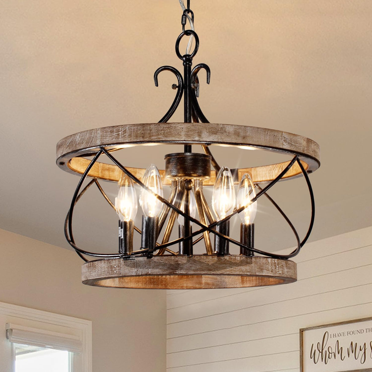 Curve Curio 15.7'' Farmhouse Chandelier, 5-Light Dining Room Light Fixture, French Country Rustic Chandelier for Entryway, Foyer, Bedroom, Living Room Curve Curio