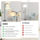 Dimmable Floor Lamp, Arc Floor Lamps for Living Room, Stepless Dimming Modern Standing Lamp with Linen Shade, Tall Lamp for Bedroom Office Dining Room- Black ROTTOGOON