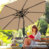 wikiwiki 9FT Patio Umbrellas with Base Included, Outdoor Umbrella with Sandbag Base, 8 Sturdy Ribs, Fade Resistant Waterproof POLYESTER DTY Canopy for Garden, Lawn, Deck, Backyard & Pool，Tan wikiwiki