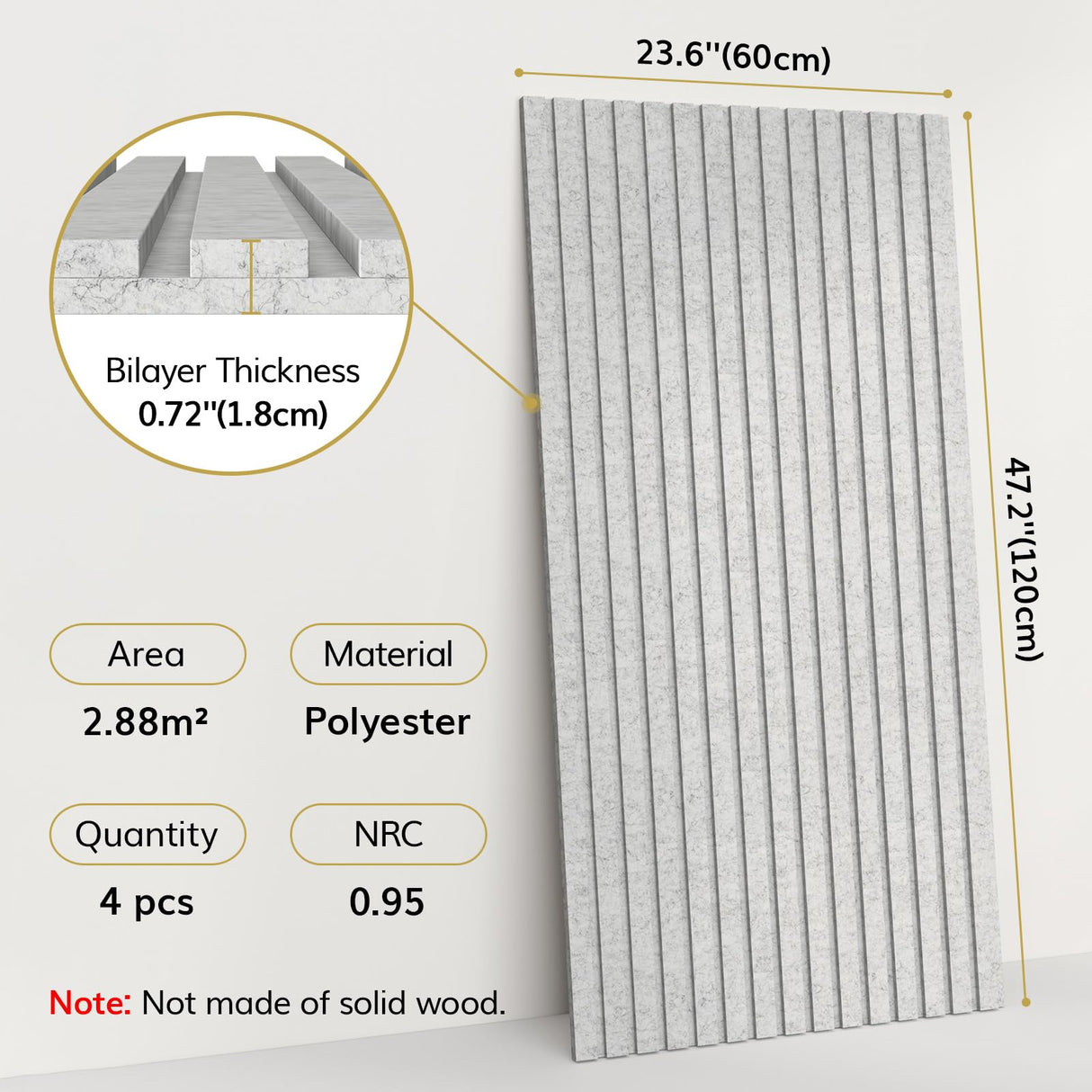 TONOR 4-Pack Bilayer Acoustic Panels Large Self-adhesive, 47.2” * 23.6” * 0.72” Adhesive Wall Panel, Large Soundproof Tiles for Echo Absorbtion, Acoustical Barrier of Polyester Fiber, Grey TONOR