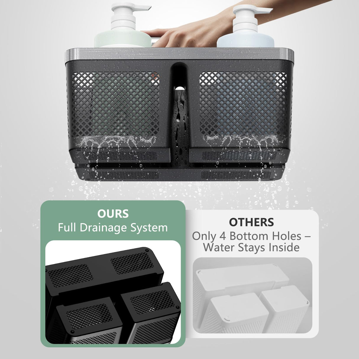 BYUNER Black Shower Caddy Portable: Plastic Bathroom Caddy Organizer with Handle and Holes, Cleaning Caddy, Hard Shower Basket Storage Tote for Toiletry, College Dorm Room Essentials for Men BYUNER