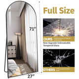 DMWOODFL 71"x26" Arched Full-Length Mirror with Explosion-Proof HD Glass – Oversized Floor or Wall-Mounted Full Body Mirror for Bedroom, Living Room, and Cloakroom (Black) DMWOODFL