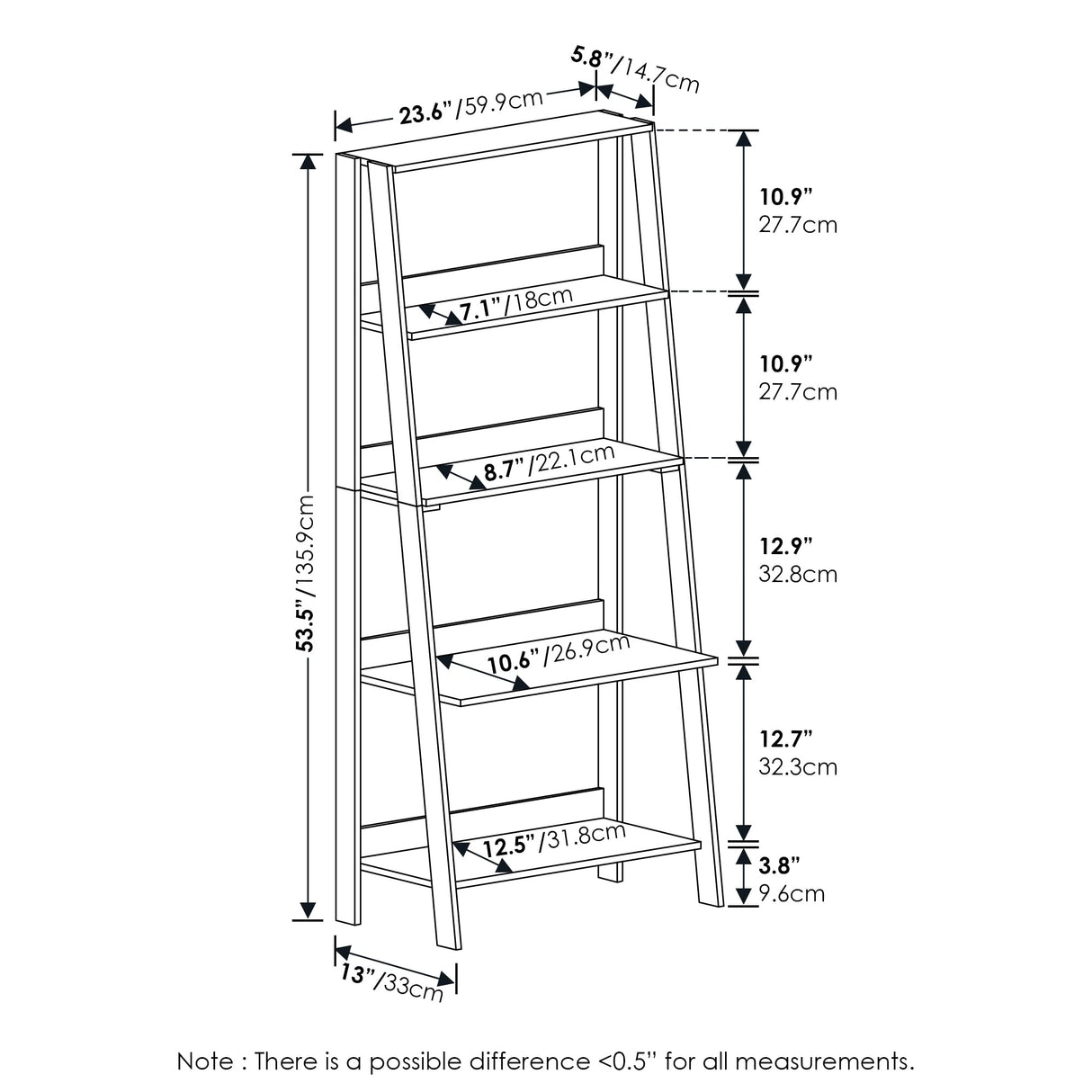 Furinno Ladder Bookcase Display Shelf, 5-Tier, Espresso Furinno