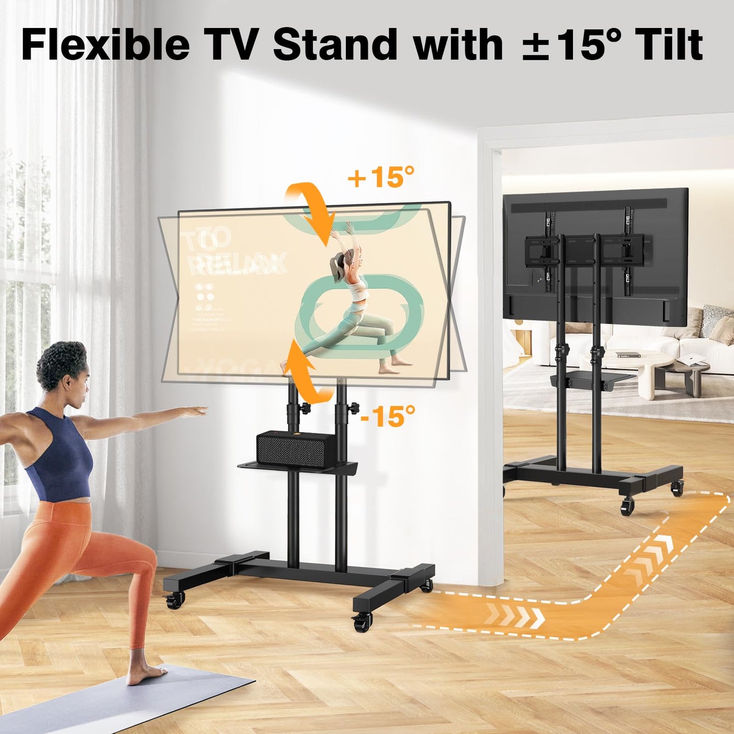 TAVR Furniture Mobile TV Stand Rolling TV Cart Floor Stand with Mount on Lockable Wheels Height Adjustable for 32-83 Inch TV Stand Flat Screen or Curved TVs Monitors Display Trolley Loading 110 lbs