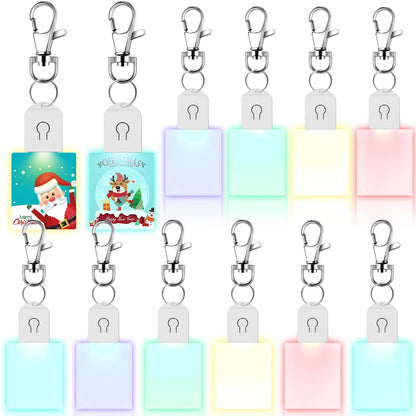 Tondiamo 10 Pcs LED Sublimation Blank Keychain Acrylic Lighted Transfer DIY Crafts Fall Thanksgiving Christmas Keychain Gift(Rectangular)