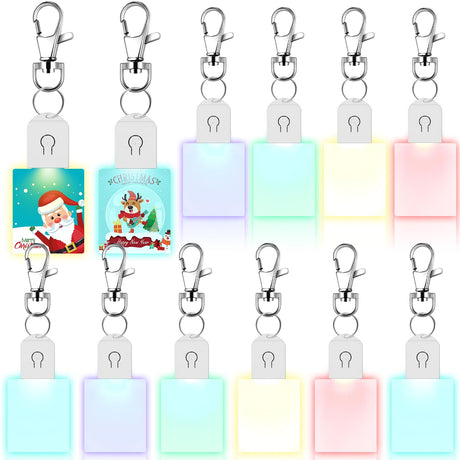 Tondiamo 10 Pcs LED Sublimation Blank Keychain Acrylic Lighted Transfer DIY Crafts Fall Thanksgiving Christmas Keychain Gift(Rectangular) Tondiamo
