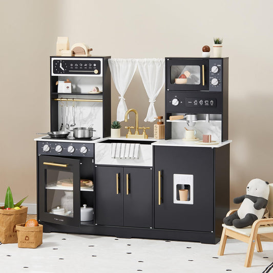 Tiny Land Play Kitchen for Kids, Wooden Play Kitchen Sets for Girls and Boys, New Modern Toddler Kitchen Toy Kitchen Designed in Trendy Home Style, Gift for Ages 3+ - WoodArtSupply