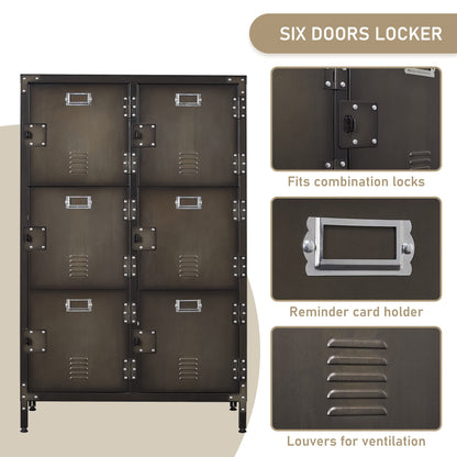 Metal Storage Cabinet, Storage Locker Employees Locker with 6 Doors, 47" Height Steel Cabinet with Lockable Doors, Storage Cabinet with Adjustable Feet for Home Office Gym.