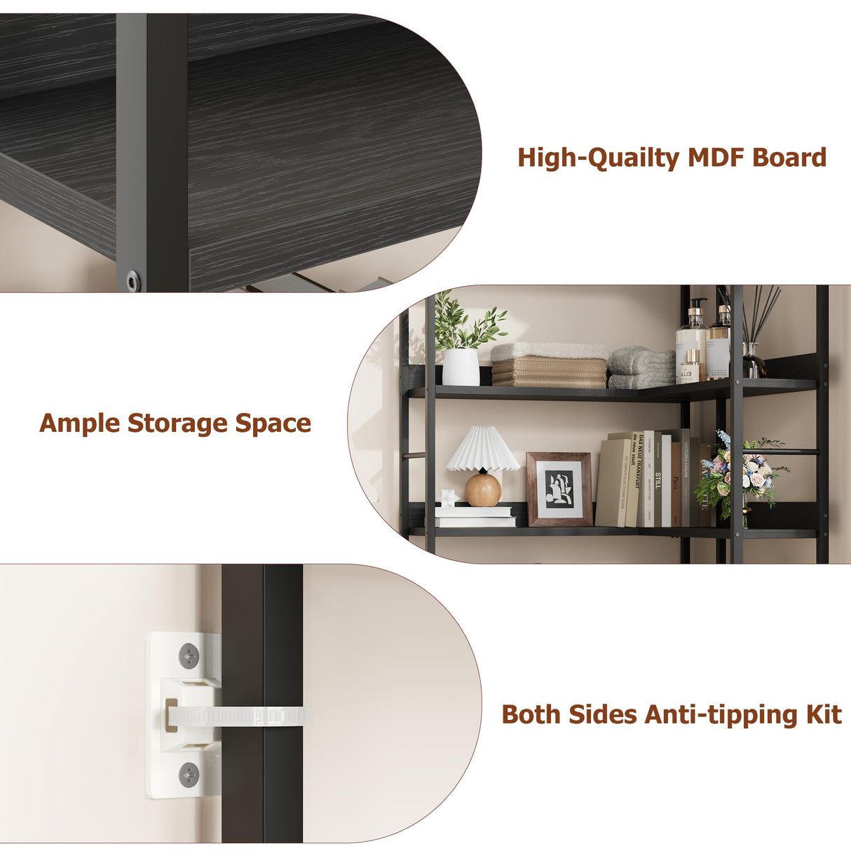 GarveeHome Arched Bookshelf Corner Bookcase, L Shaped Bookshelf Industrial Corner Bookshelf, Large Bookcase With Metal Frame, Corner Shelf Corner Display Rack for Living Room Bedroom GarveeHome