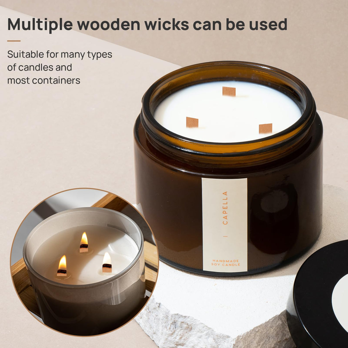 Wooden Candle Wicks, 100 Pcs Wood Wicks Candle Making Wicks with Stand for Candle Making (50 Set) Catephe