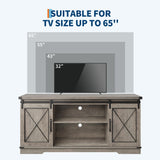 Farmhouse TV Stand for TVs Up to 65", Rustic Entertainment Center with Sliding Barn Doors, Storage Cabinets & Adjustable Shelf, Media Console for Living Room, Bedroom, Grey GAOMON