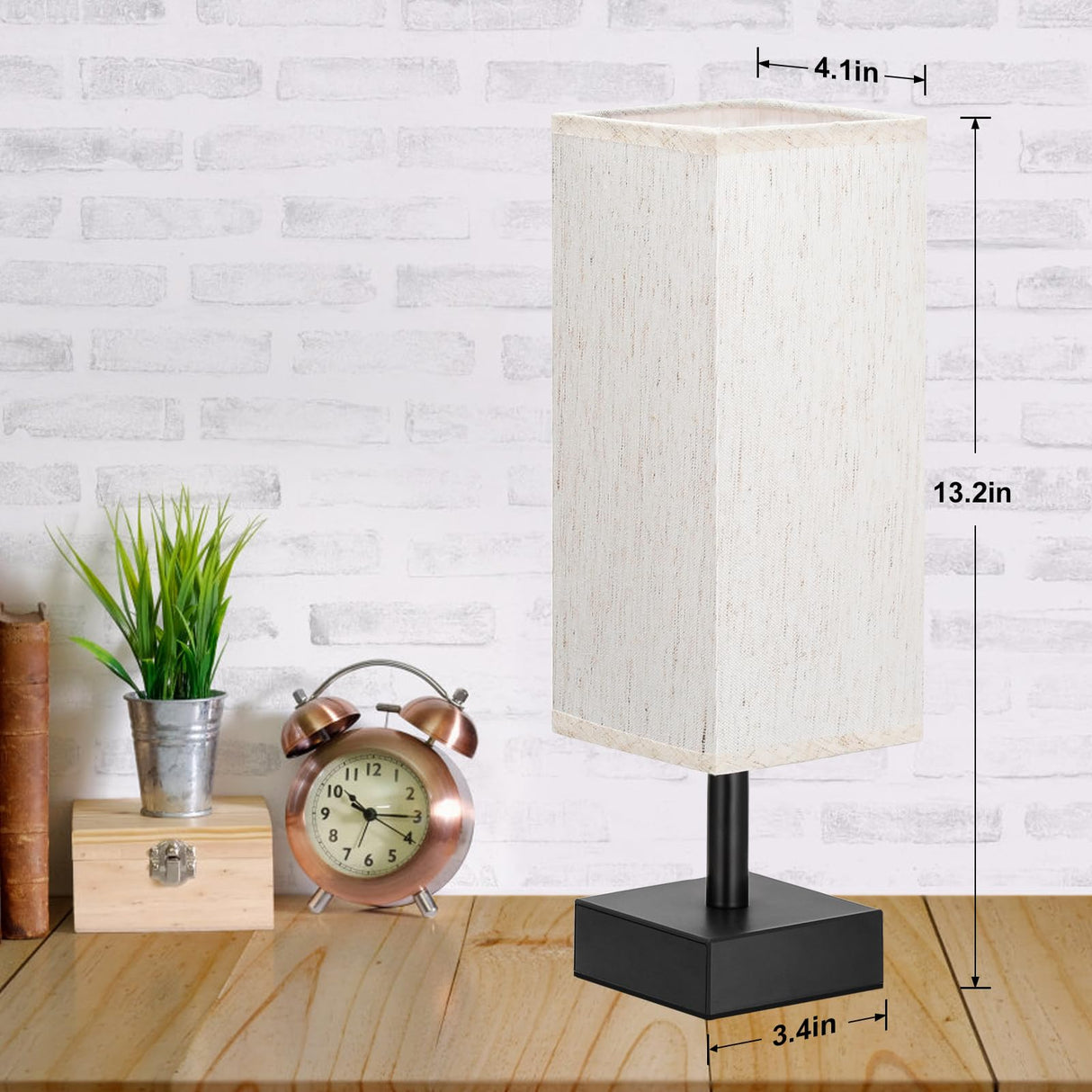 Small Table Lamp for Bedroom - Bedside Lamps for Nightstand, Minimalist Night Stand Light Lamp with Square Fabric Shade, Desk Reading Lamp for Kids Room Living Room Office Dorm aooshine