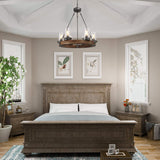 GEPOW Farmhouse Wood Chandelier, Round Wagon Wheel Light Fixture with Seeded Glass Shades for Dining Room, Living Room, Bedroom, Kitchen Island and Foyer GEPOW