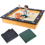 FAHKNS Wooden Sandbox for Backyard，DIY Raceable Race Track Seats，Sand Protection, Bottom Liner for Outdoor Recreation, Toy Storage, Flower Gardening.（47x 38in ） FAHKNS