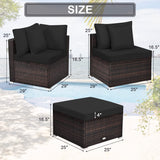 Tangkula 4 PCS Patio Rattan Sofa Set, Outdoor Wicker Sectional Furniture Set, Patio Conversation Set with Removable Cushions & Pillows for Backyard Porch Garden Poolside Balcony (Black) Tangkula