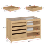 FAMAPY Walk in Closet Island with 4 Drawers, Bedroom Armoire Island with Glass Top, Glass Wardrobe Closet with Drawers & Shelves, Display Case for Dressing Room Cloakroom Oak, 27.6”D x 55.1”W x 35.4”H FAMAPY