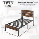 Lifezone Twin Bed Frame with Headboard and Footboard, Metal Twin Bed Frame with Under-Bed Storage, All-Metal Support System, No Box Spring Needed, Easily Assemble, Vintage Brown Lifezone