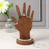 MOOCA 6 Pcs Set Real Wooden Hand Form Jewelry Display, 2-Way Design for Wall Hanging or Standalone Mannequin Finger Hand Display, Premium Real Wood Sturdy Base, Brown Color MOOCA