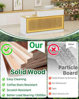 Modern Reception Desk, Solid Wood Reception Desk with Counter, Check Out Stand with Lockable Drawer & Cabinet, Retail Checkout Counter for Office, Store, Beauty Salon (L-Shaped-Long Grille-R, 71in) Gguileb