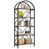 Tribesigns 5-Tier Bookshelf, 75 Inch Tall Arched Bookcase Shelf Storage Organizer, Industrial Book Rack With Metal Frame, Open Standing Display Rack for Bedroom, Living Room, Home Office, Rustic Brown Tribesigns