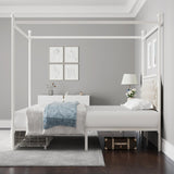 Keyluv Beige Upholstered Canopy Bed Frame with 2 Storage Drawers and Button Tufted Headboard Keyluv