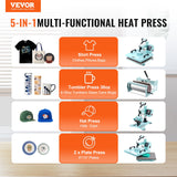 VEVOR Heat Press Machine 15x15 inch, Heat Press Machine for T-Shirts, 5 in 1 Heat Press with 30 OZ Tumbler Press, Combo Tumbler Heat Press Machine Sublimation for Hat Cap Mug Plate, Green VEVOR