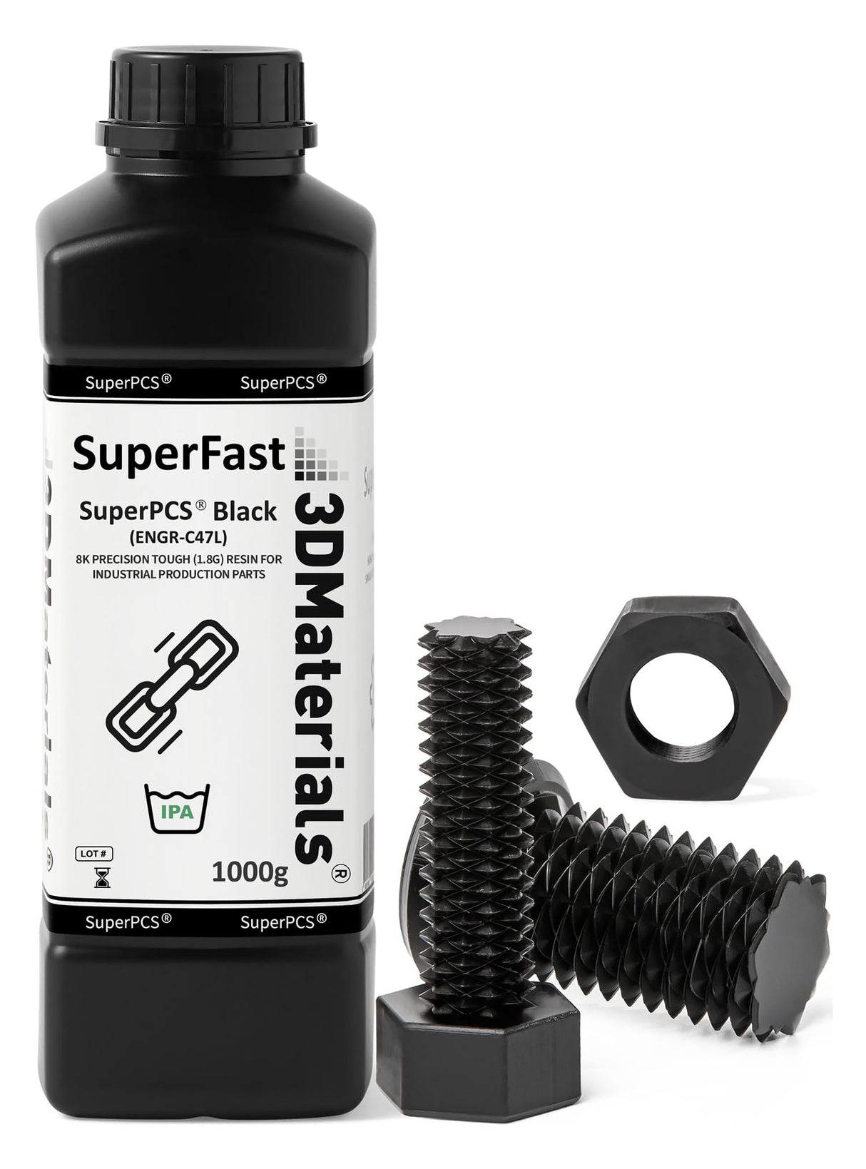 SuperPCS 3D Printer Resin, Toughest and Fastest, 50um 1.8GPa Print in 1.5 sec, Made in Korea by 3DMaterials (1000g, Black) 3DMaterials