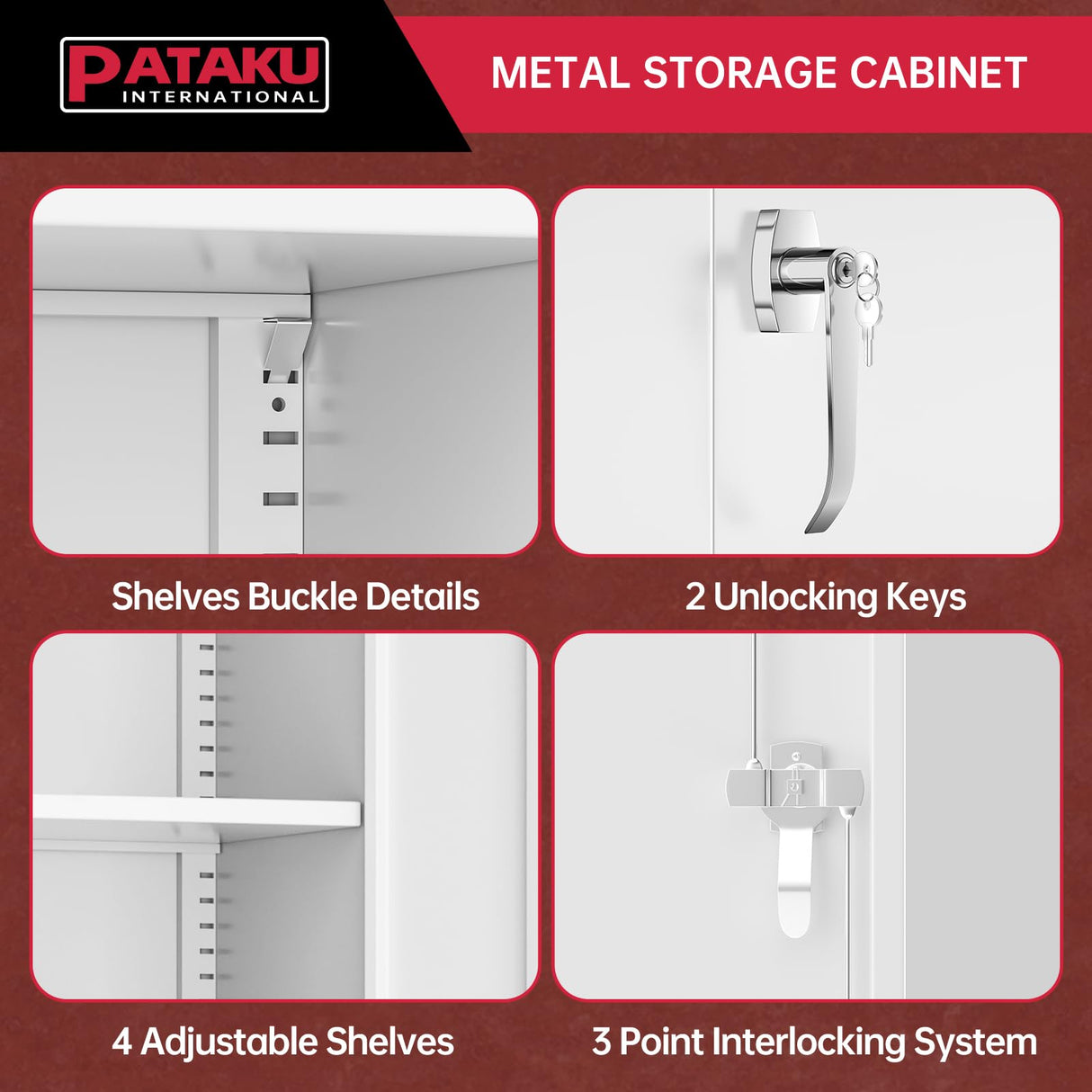Pataku Garage Storage Cabinets, White Metal Cabinet with Locking Doors and Shelves, 72"x 36"x18" Steel Tool Cabinet for Home Office, Basement, Pantry, File, Large Capacity Pataku