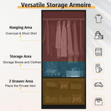 Swpormundo Wardrobe Closet with Drawers and Hanging Rod, 70" Wooden Wardrobe Closet with 2 Doors and 2 Drawer, Armoire Clothing Storage Cabinets with Smooth Slide for Bedroom, Dorm, Cloak Room (Black) Swpormundo