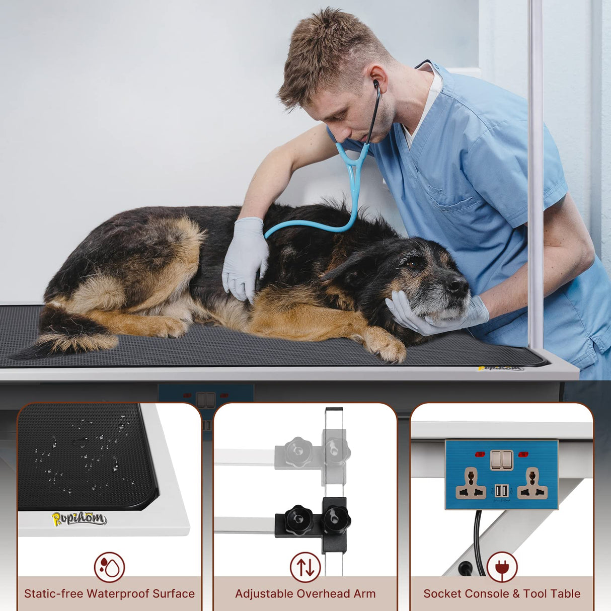 PUPIHOM 50‘’ Electric Lift Pet Dog Grooming Table for Small Medium Large Dogs, Heavy Duty Professional Large Drying Table with Adjustable H-Shape Arms, Heavy Duty Height Adjustable, Foot Control PUPIHOM