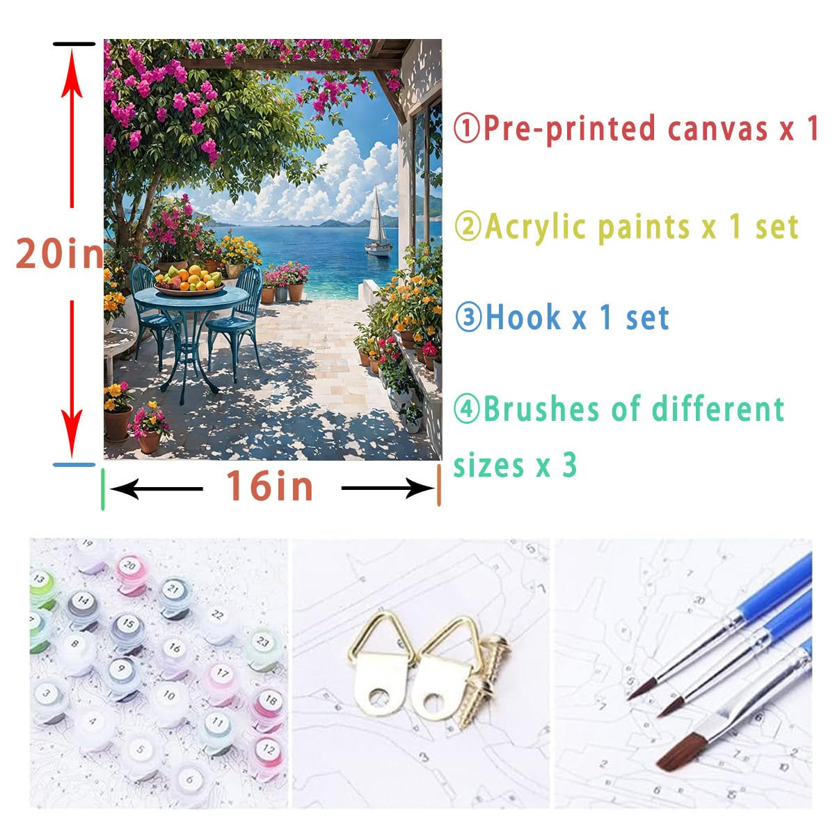 Lovepefe Summer Coast Paint by Numbers Kit for Adults Beginners Seaside Painting by Number Kits on Canvas Landscape DIY Oil Painting Art Gifts Home Wall Decor 16x20 Inch Lovepefe